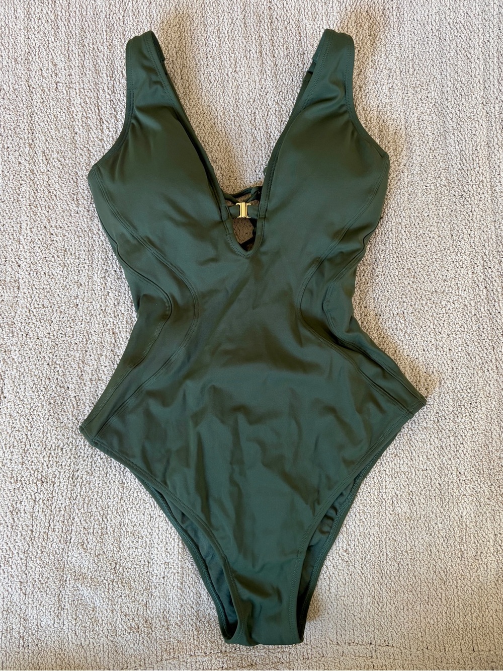 TA3 Brazilian Plungey Keyhole Dark Green one piece swimsuit Shapeware corset XS